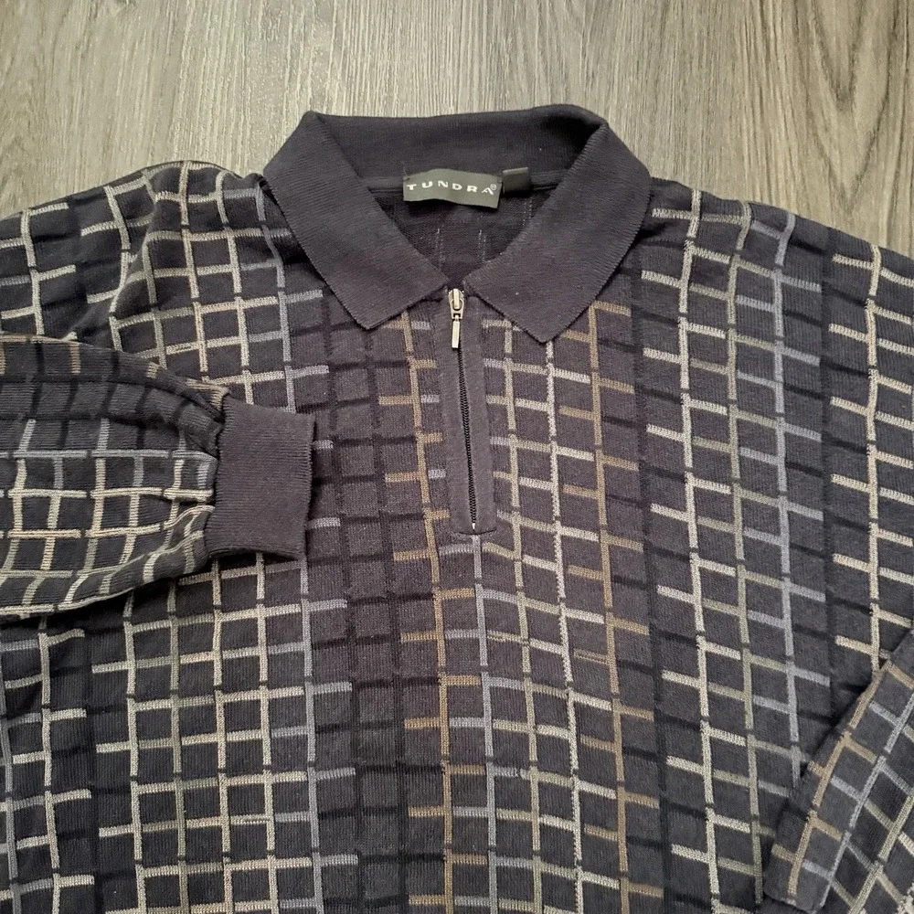 Vintage Tundra Sweater Mens XL Black Multi1/4 Zip Chunky Knit Made in Canada 90s